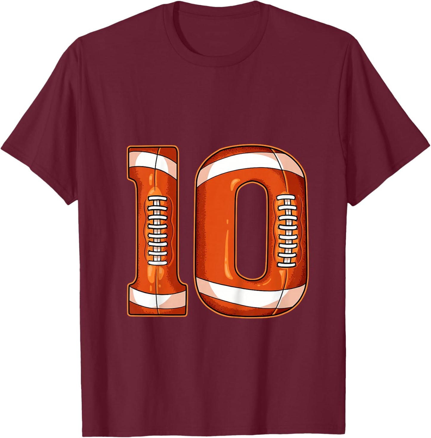 10th Birthday Football T-Shirt - T-Shirt | Maroon