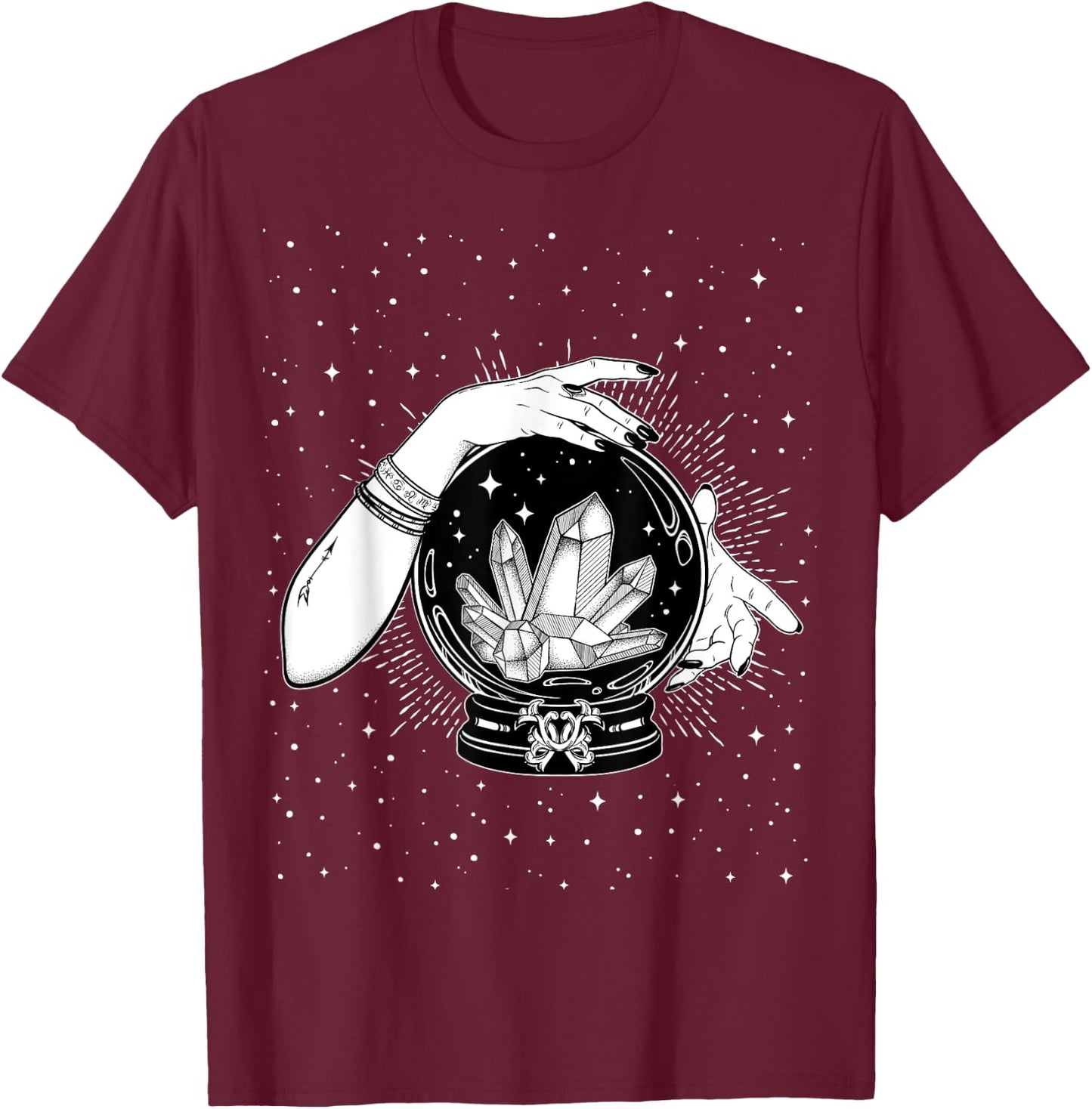 Vintage Witchy Mystic Crystal Ball Fortune Teller Crystals T-Shirt - T-Shirt | Maroon