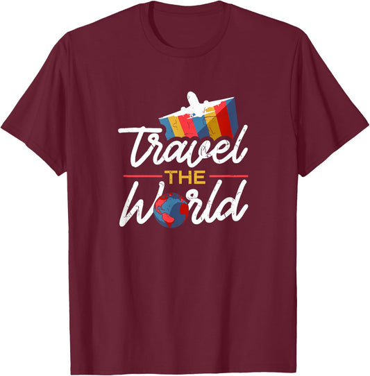 World Trip Travel Around World Tour Traveller Gift T-Shirt - T-Shirt | Maroon