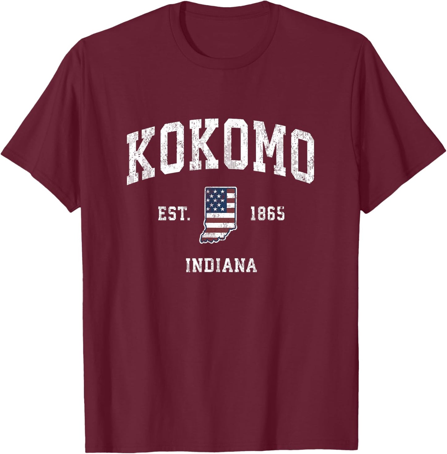 Kokomo Indiana IN Vintage American Flag Sports Design T-Shirt - T-Shirt | Maroon