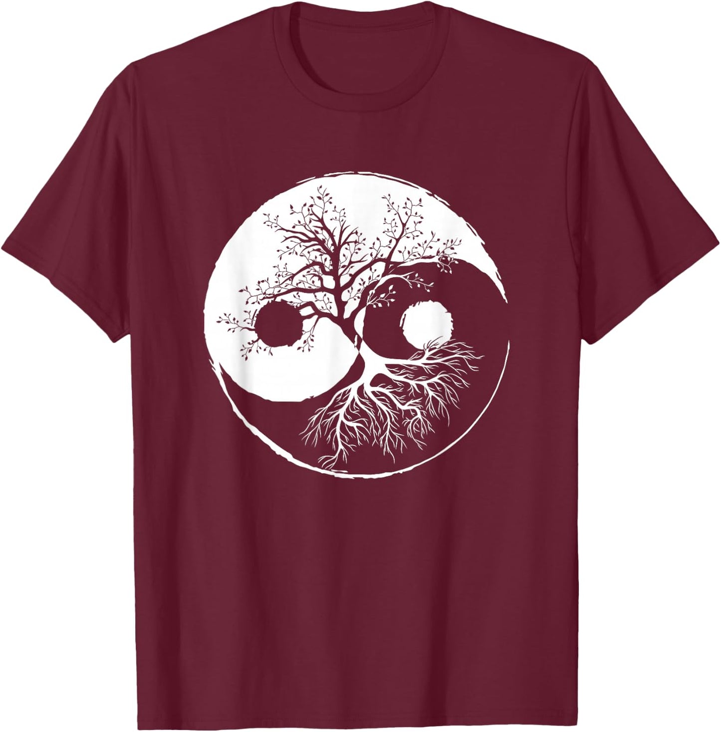 Yin and Yang Tree Balance Buddhism Nature Gift T-Shirt - T-Shirt | Maroon
