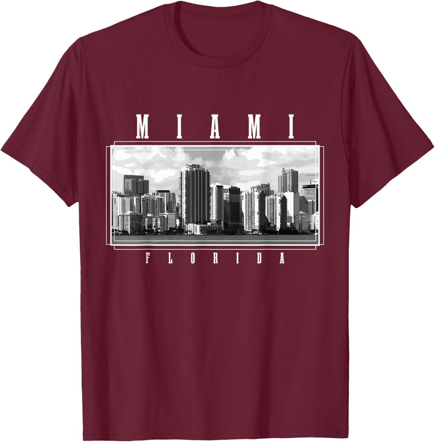 Miami Skyline Florida Pride Vintage Miami T-Shirt - T-Shirt | Maroon