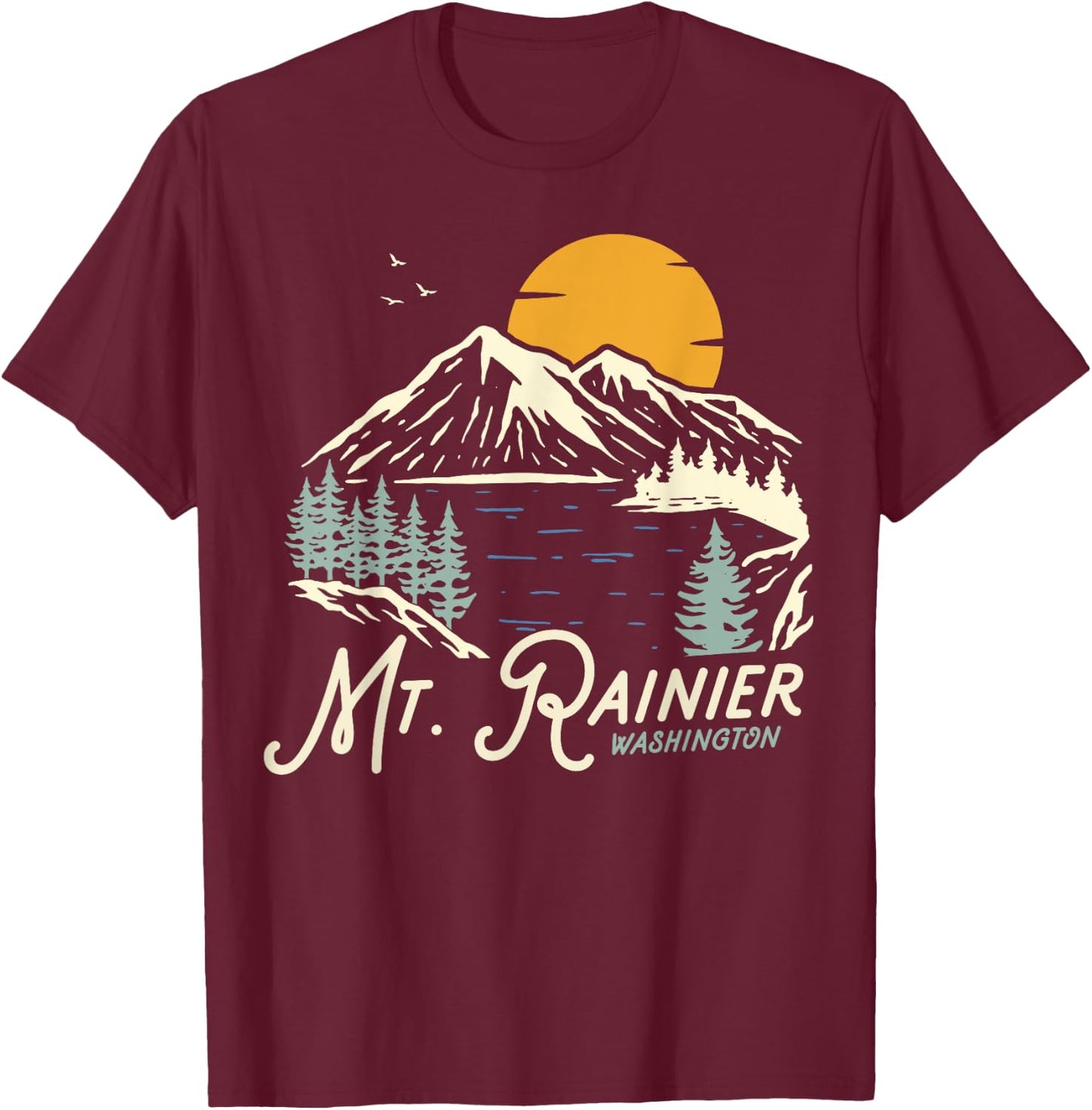 Mt Rainier Washington, Outdoors, WA Vacation T-Shirt - T-Shirt | Maroon