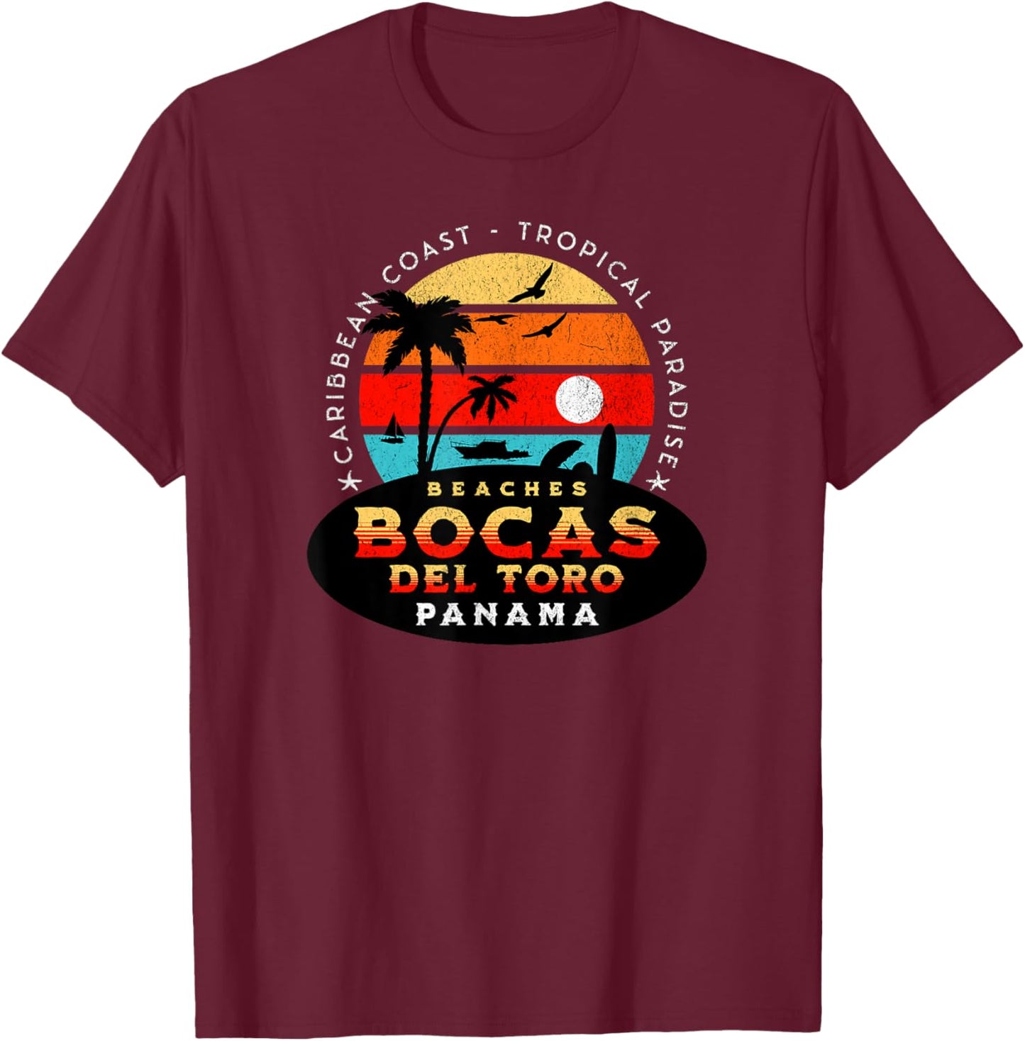Bocas del Toro Panama Tropical Beach Sunset Design T-Shirt - T-Shirt | Maroon