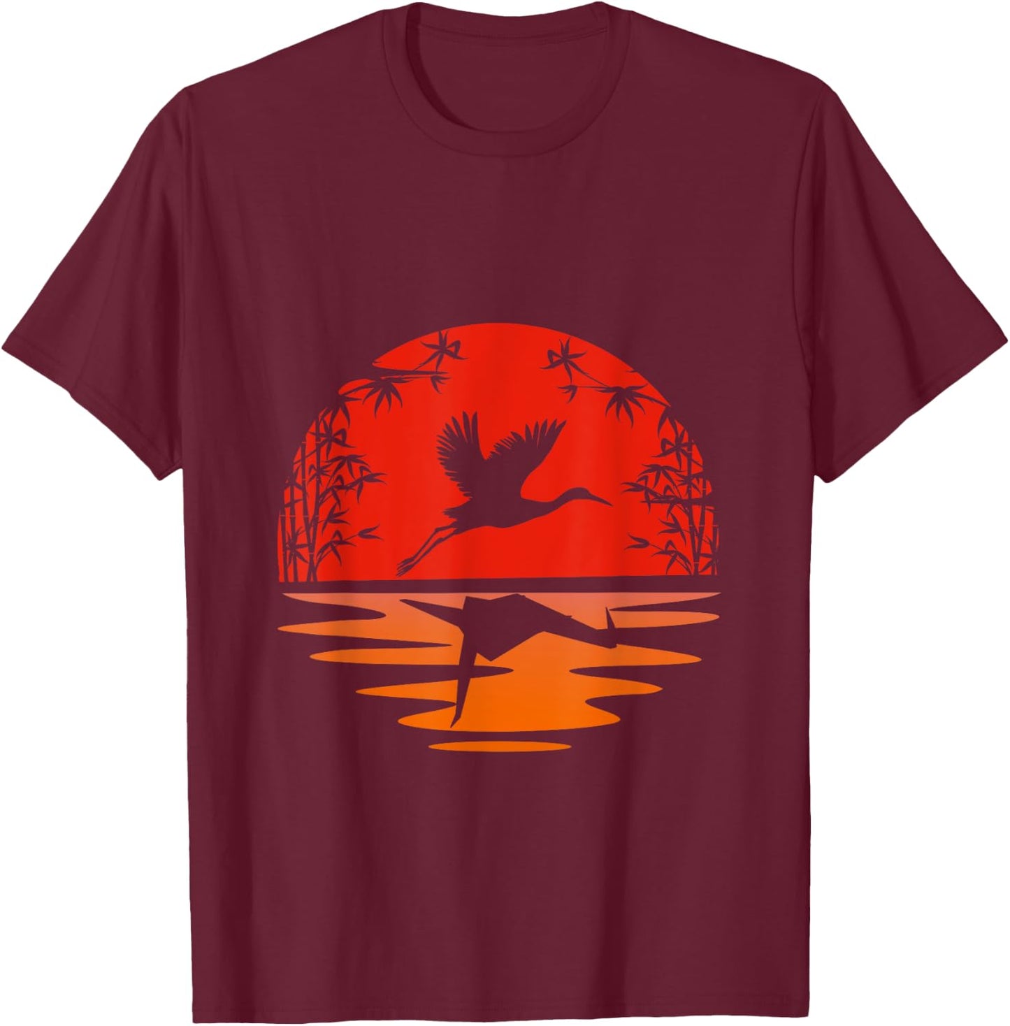 Kranich Mountain Japanese Mountains Natural Stork Bird Origami T-Shirt - T-Shirt | Maroon
