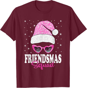 Friendsmas Squad Christmas Santa Hat Matching Besties T-Shirt - T-Shirt | Maroon