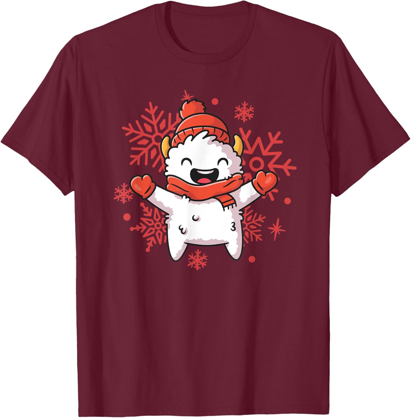 Yeti Christmas Shirt Cute Holiday Shirts Snowflake T-Shirt - T-Shirt | Maroon