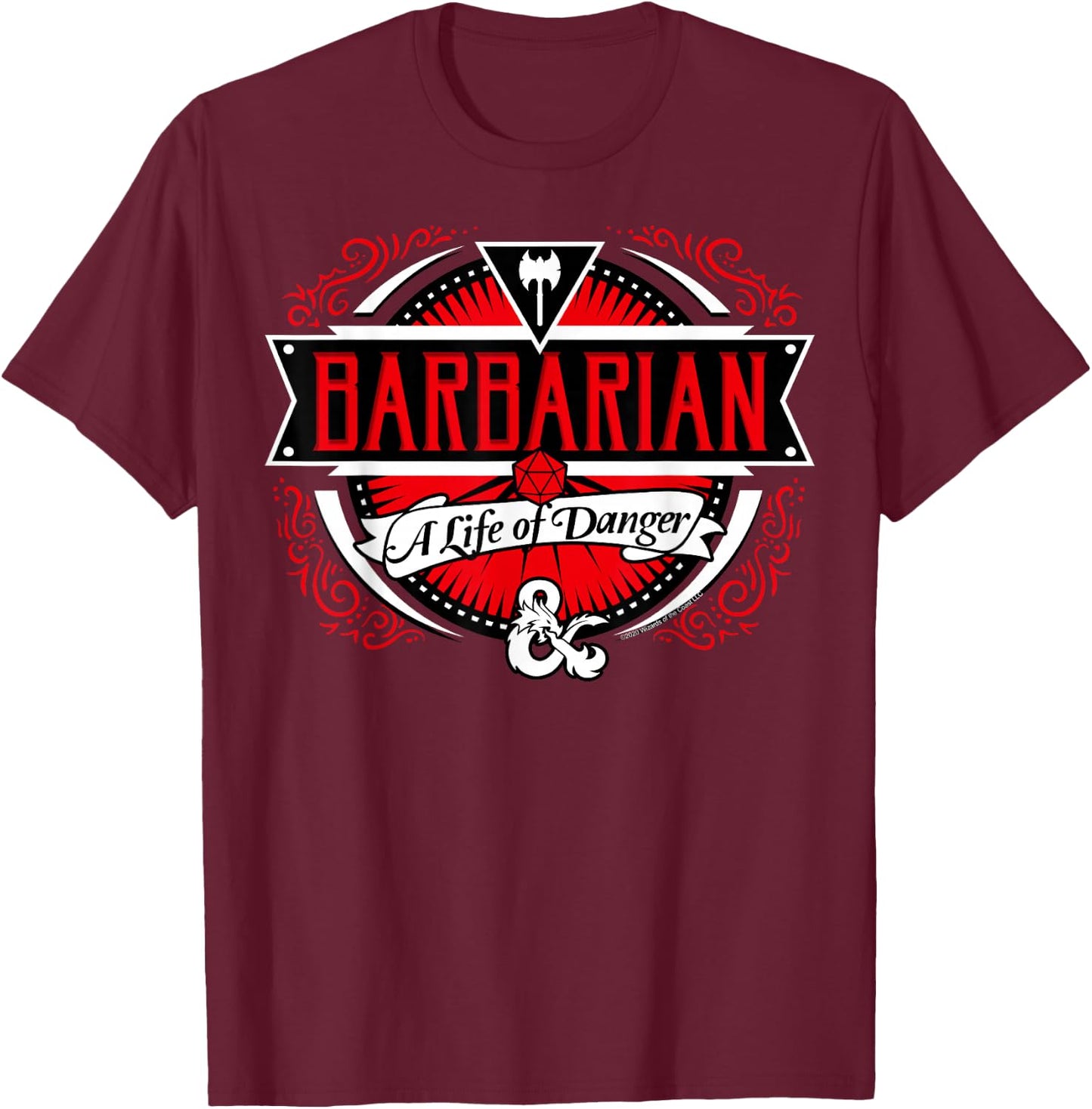 Dungeons & Dragons Barbarian A Life Of Danger Logo T-Shirt - T-Shirt | Maroon