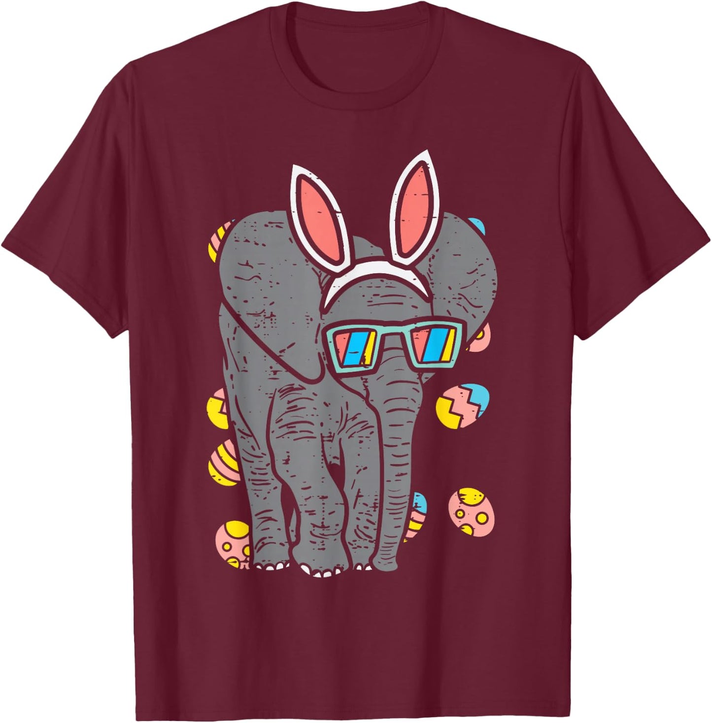 Elephant Bunny Ears Glasses Eggs Easter Day Animal Lover T-Shirt - T-Shirt | Maroon