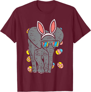 Elephant Bunny Ears Glasses Eggs Easter Day Animal Lover T-Shirt - T-Shirt | Maroon
