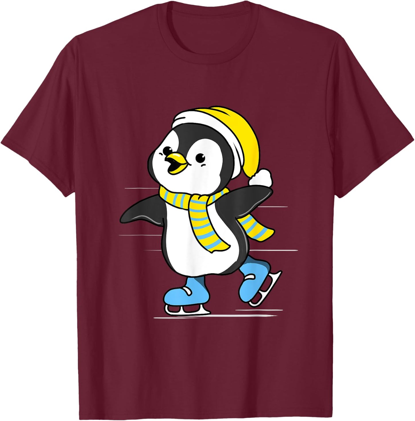 Penguin Ice Skating T-Shirt - T-Shirt | Maroon