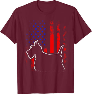 Scottish Terrier Scottie American Flag 4th Of July Dog T-Shirt - T-Shirt | Maroon