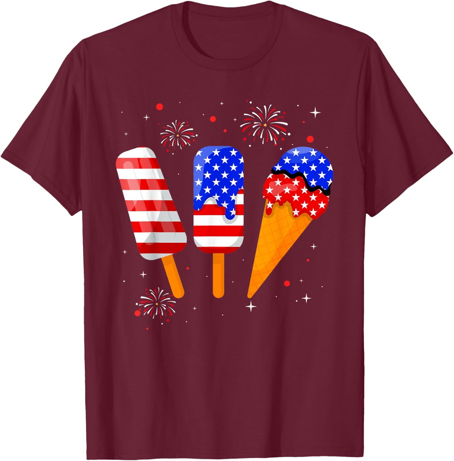 4th of July Popsicle American Flag Patriotic Summer Boy Girl T-Shirt - T-Shirt | Maroon