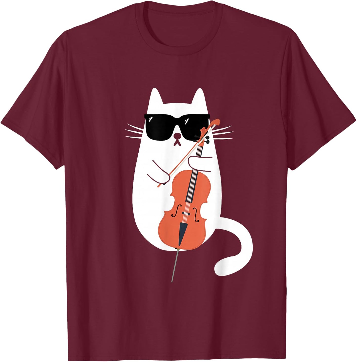 Funny Cat Wearing Sunglasses Playing Cello Cellist Musician T-Shirt - T-Shirt | Maroon