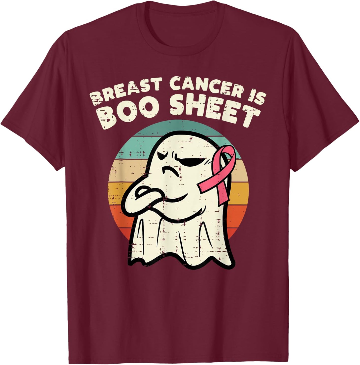 Breast Cancer Boo Sheet Ghost Retro Awareness Men Women Kids T-Shirt - T-Shirt | Maroon