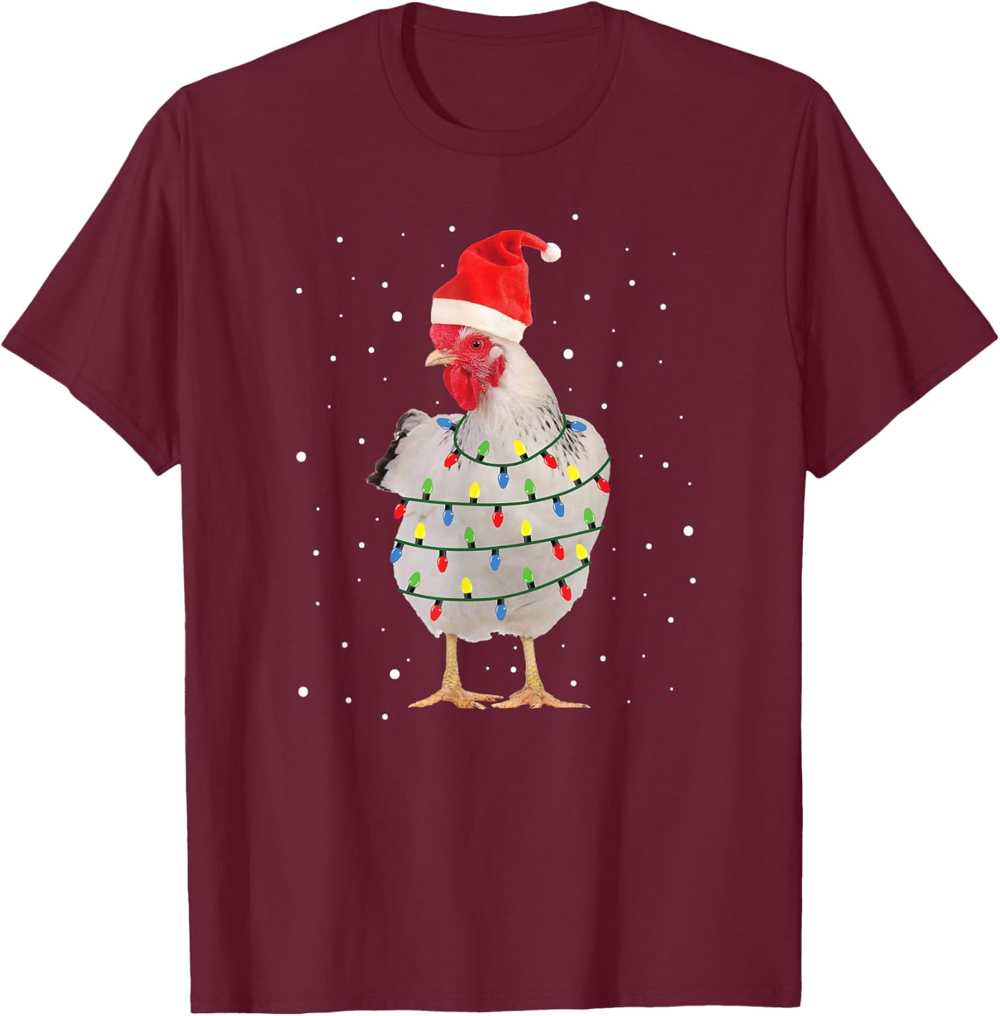 Chicken Christmas Chicken Santa Hat Lights T-Shirt - T-Shirt | Maroon