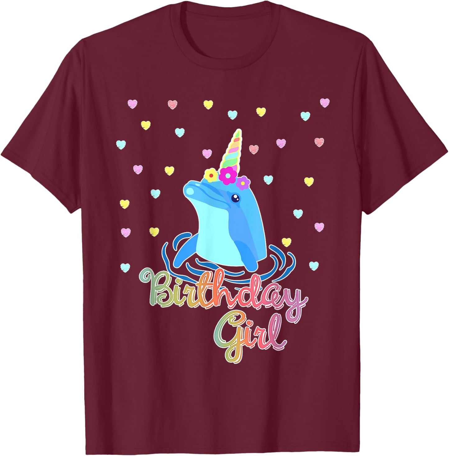 Dolphin Unicorn Birthday Party Outfit T-Shirt - T-Shirt | Maroon