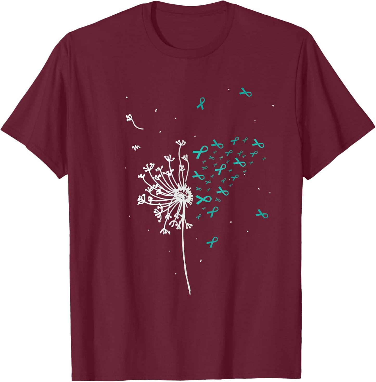 Dandelion Teal Ribbon Cool Ovarian Cancer Awareness Gifts T-Shirt - T-Shirt | Maroon