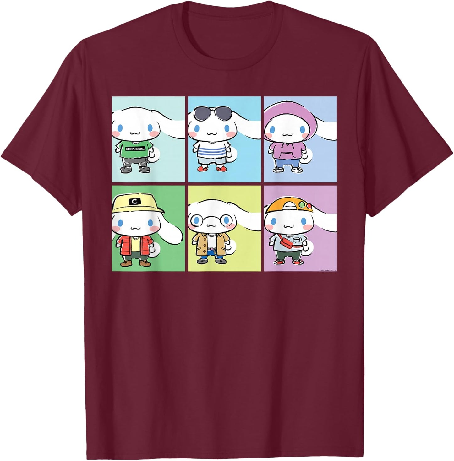 Cinnamoroll Collection Streetwear Squares T-Shirt - T-Shirt | Maroon