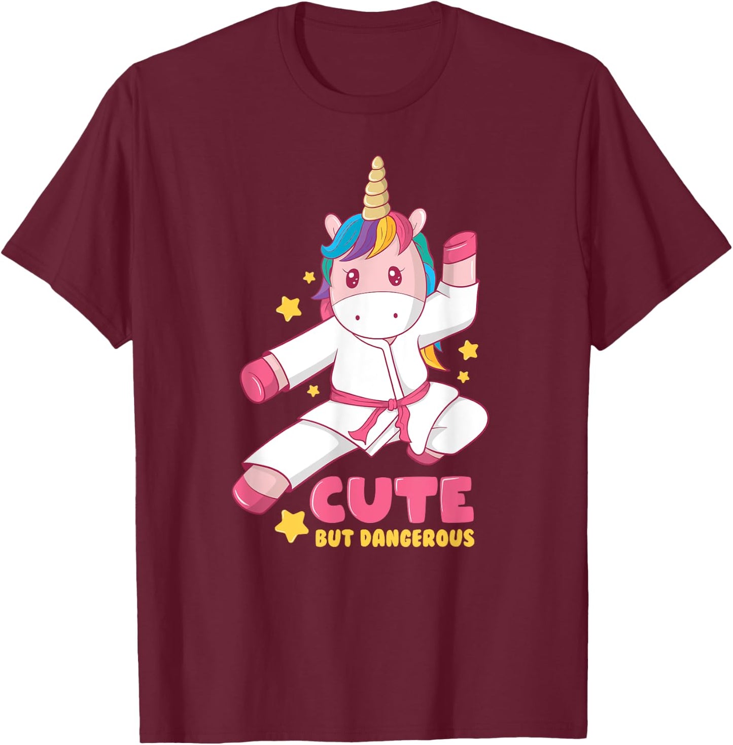 Cute But Dangerous Funny Girls Karate Unicorn Love T-Shirt - T-Shirt | Maroon