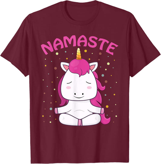 Unicorn Yoga Shirt Girls Magical Unicorns Sukhasana Namaste T-Shirt - T-Shirt | Maroon