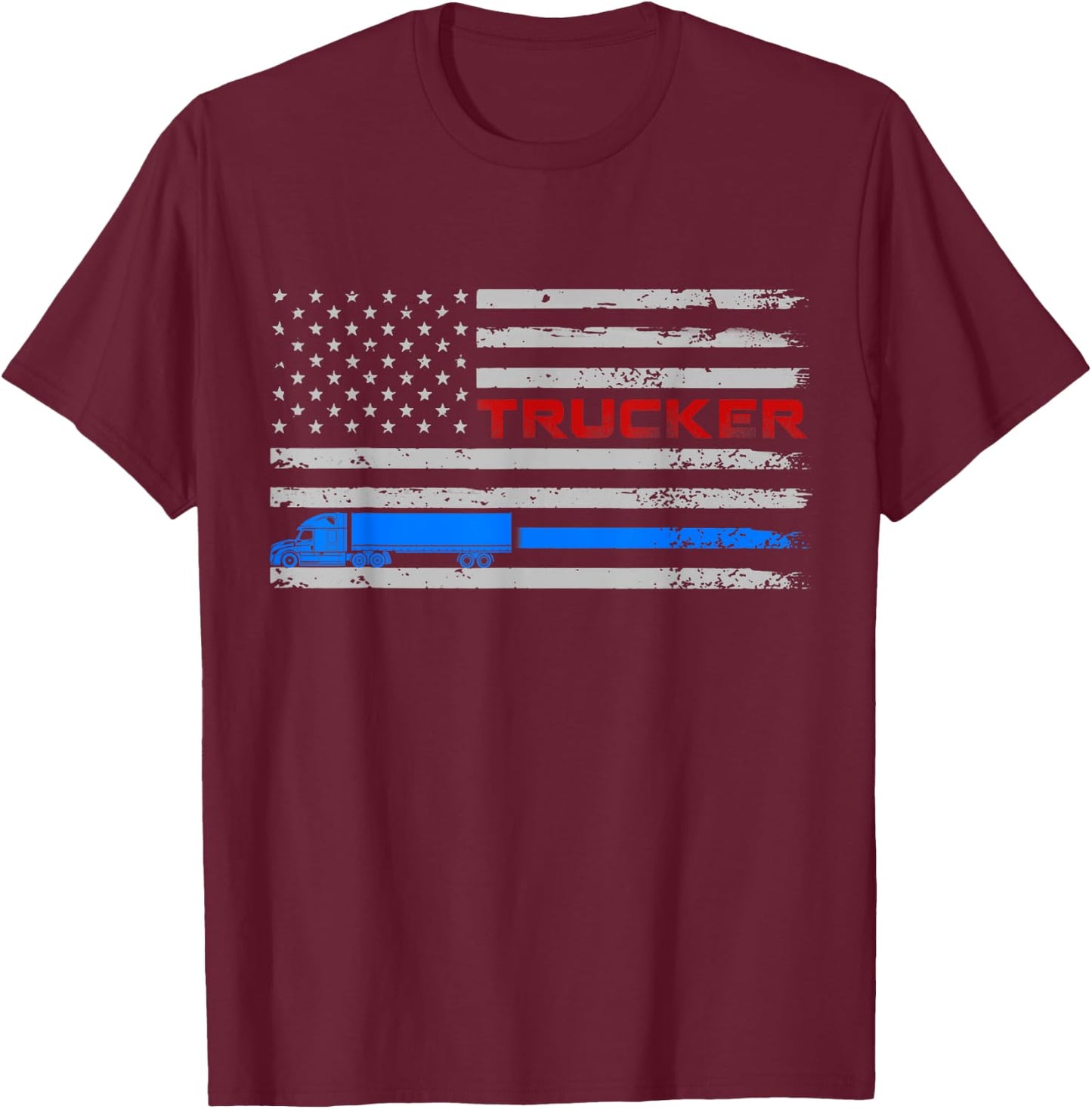 U.S American Flag Semi Truck Driver 18 Wheeler Trucker Gift Men T-Shirt - T-Shirt | Maroon