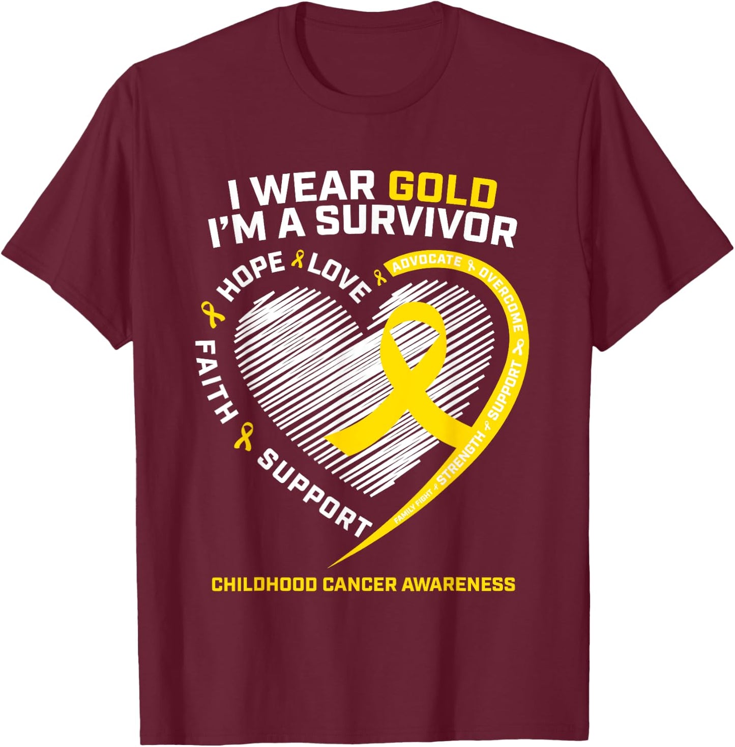 I Wear Gold I'm A Survivor Kids Childhood Cancer Awareness T-Shirt - T-Shirt | Maroon