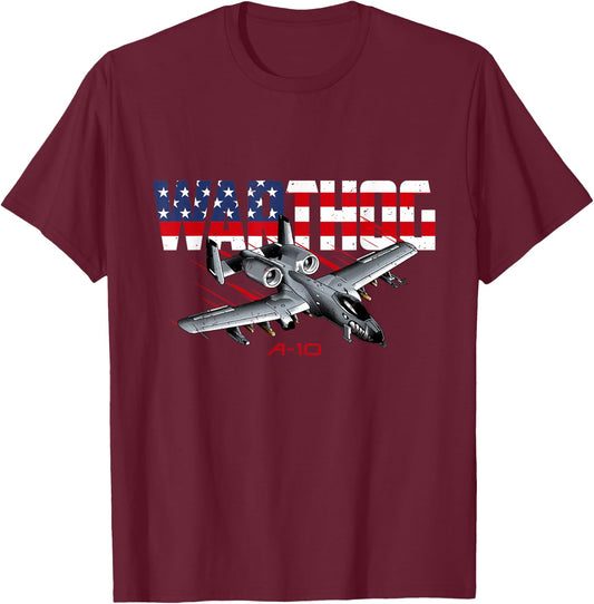 Military Airplane A-10 Warthog American Flag T-Shirt - T-Shirt | Maroon