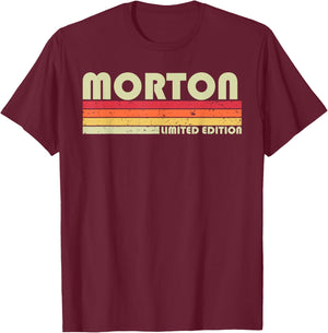 MORTON Surname Funny Retro Vintage 80s 90s Birthday Reunion T-Shirt - T-Shirt | Maroon