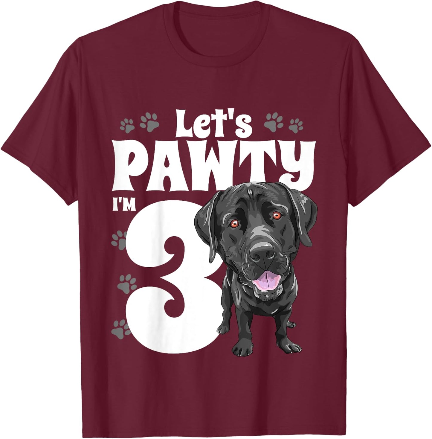 3 Year Old Black Lab Dog Birthday Pawty Labrador 3rd Gift Kids T-Shirt - T-Shirt | Maroon