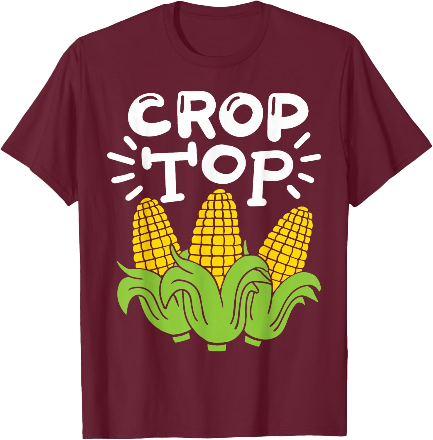 Corn Farm Farmer Co. Women's Black Cartoon Crop Top T-Shirt - T-Shirt | Maroon