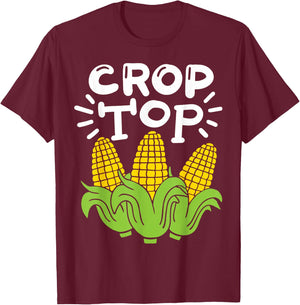 Corn Farm Farmer Co. Women's Black Cartoon Crop Top T-Shirt - T-Shirt | Maroon