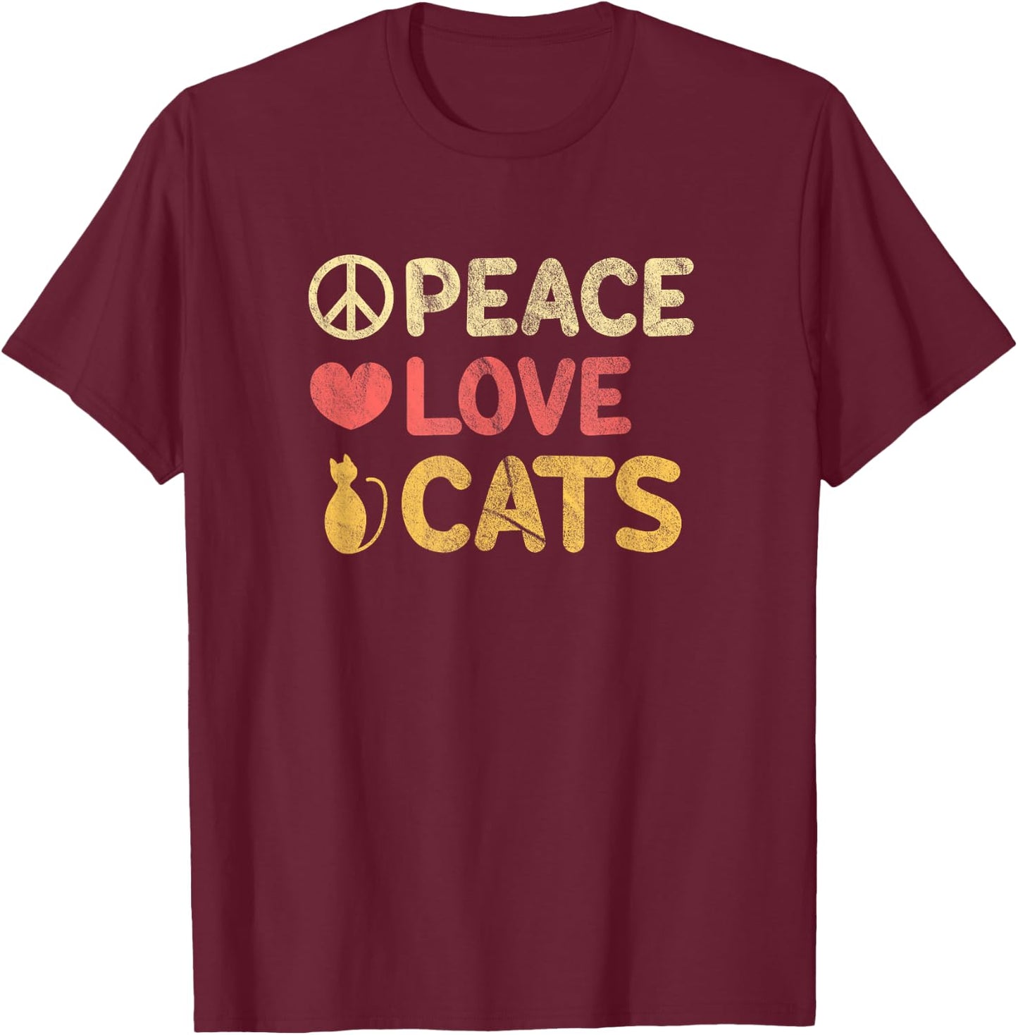 Peace Love Cats Funny Cat Lover Gift Women Girls Kids T-Shirt - T-Shirt | Maroon