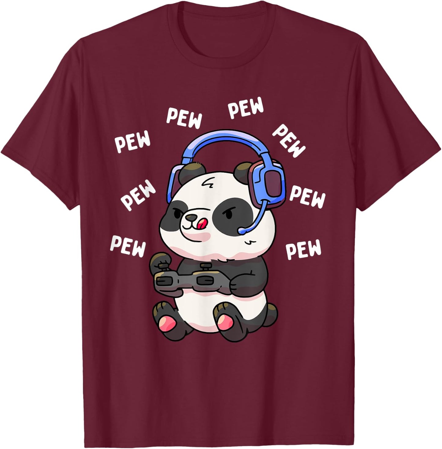 Pew Gamer Panda Pew Pew Gaming Lover Gift T-Shirt - T-Shirt | Maroon