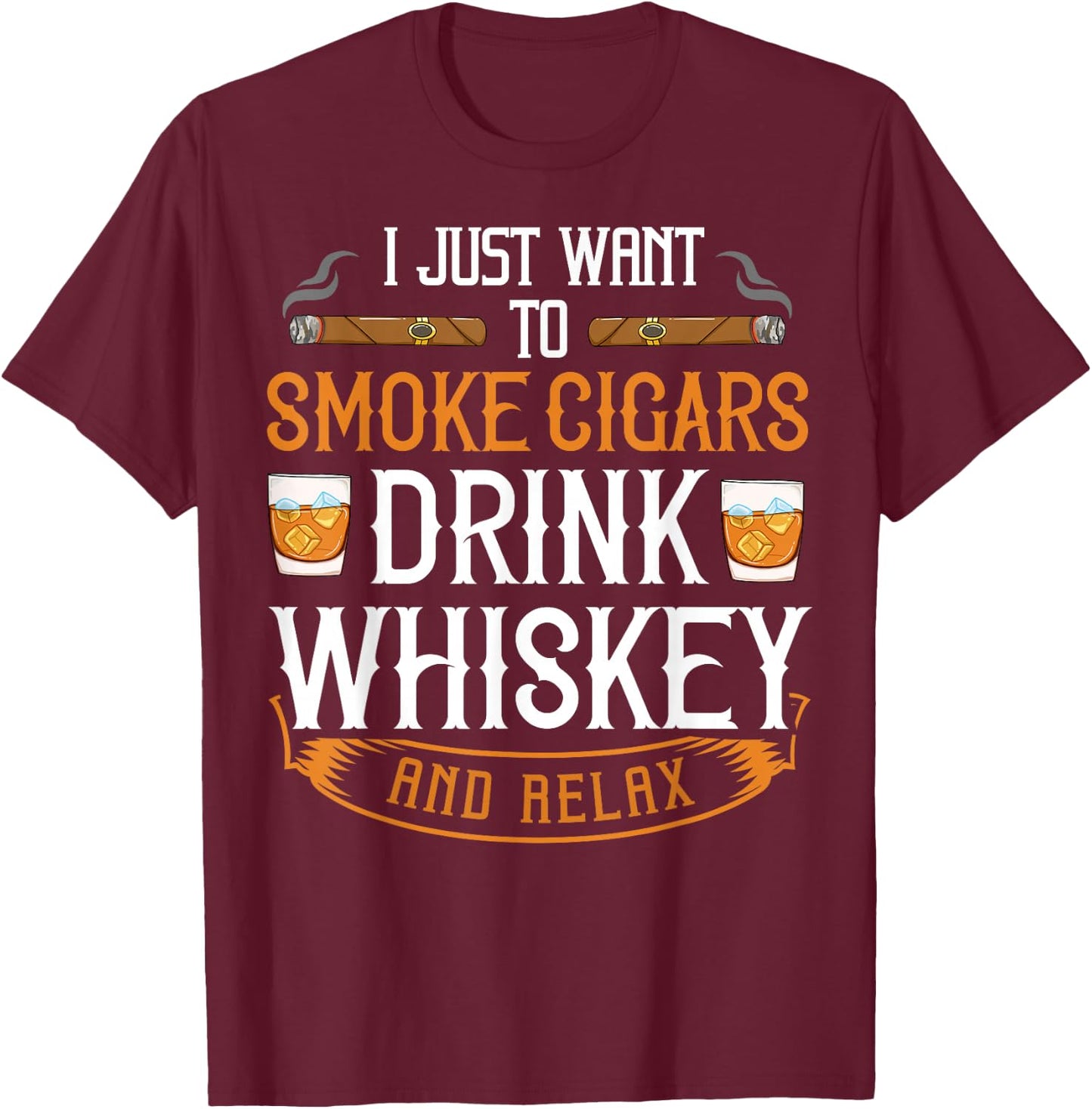 Cuban Cigar Whiskey Scotch Drinker T-Shirt - T-Shirt | Maroon