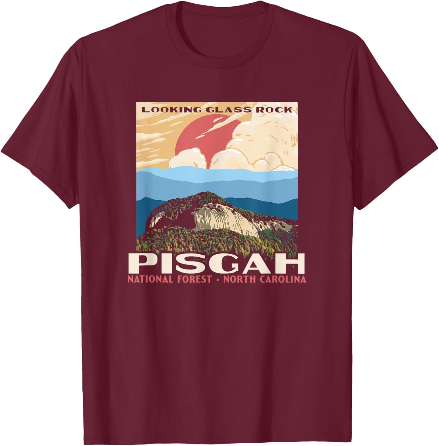 Retro Pisgah National Forest WPA Style Vintage Graphic T-Shirt - T-Shirt | Maroon