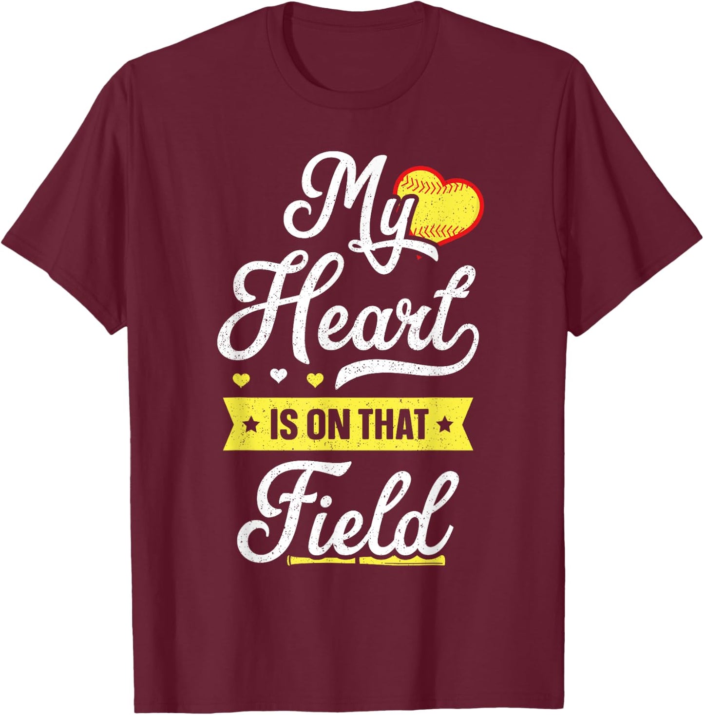 My Heart Is On That Field Shirt Gift Cute Mom Softball T-Shirt - T-Shirt | Maroon
