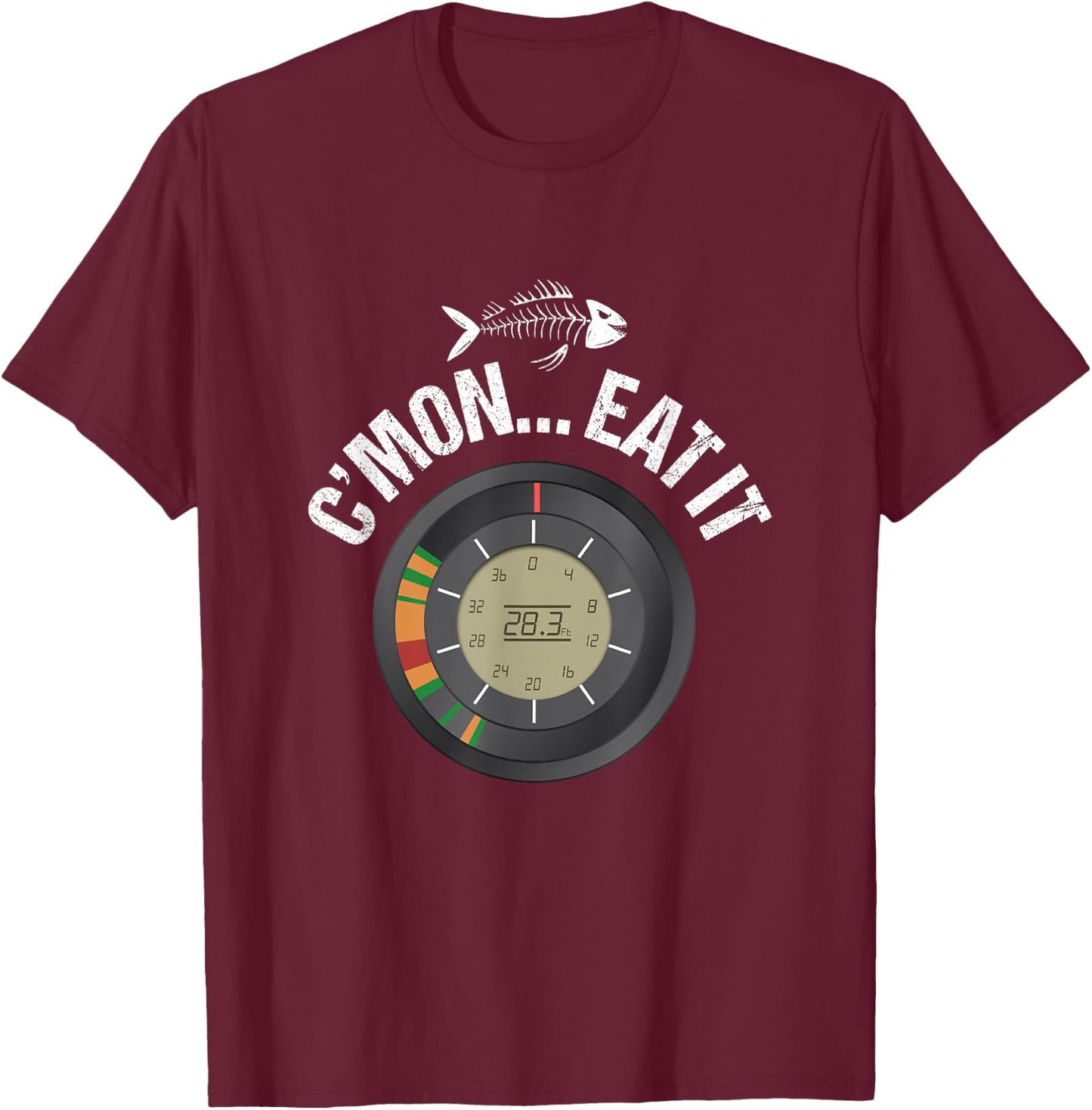Funny Ice Fishing Flasher Fish Finder Graphic C'mon Eat It T-Shirt - T-Shirt | Maroon