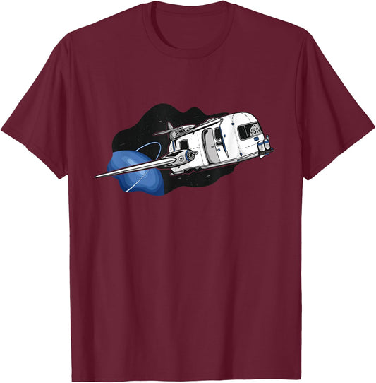 Funny Vintage Airstream Space Moon Camping trailer T-Shirt - T-Shirt | Maroon