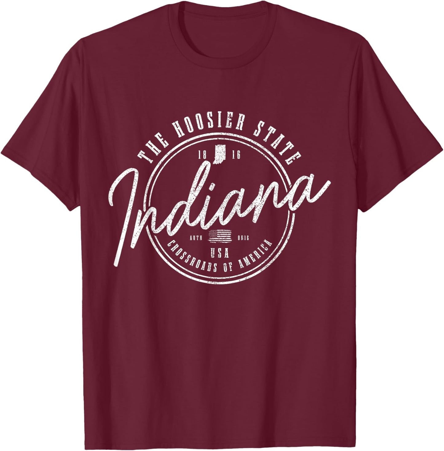Indiana The Hoosier State Est. 1816 USA America Souvenir T-Shirt - T-Shirt | Maroon