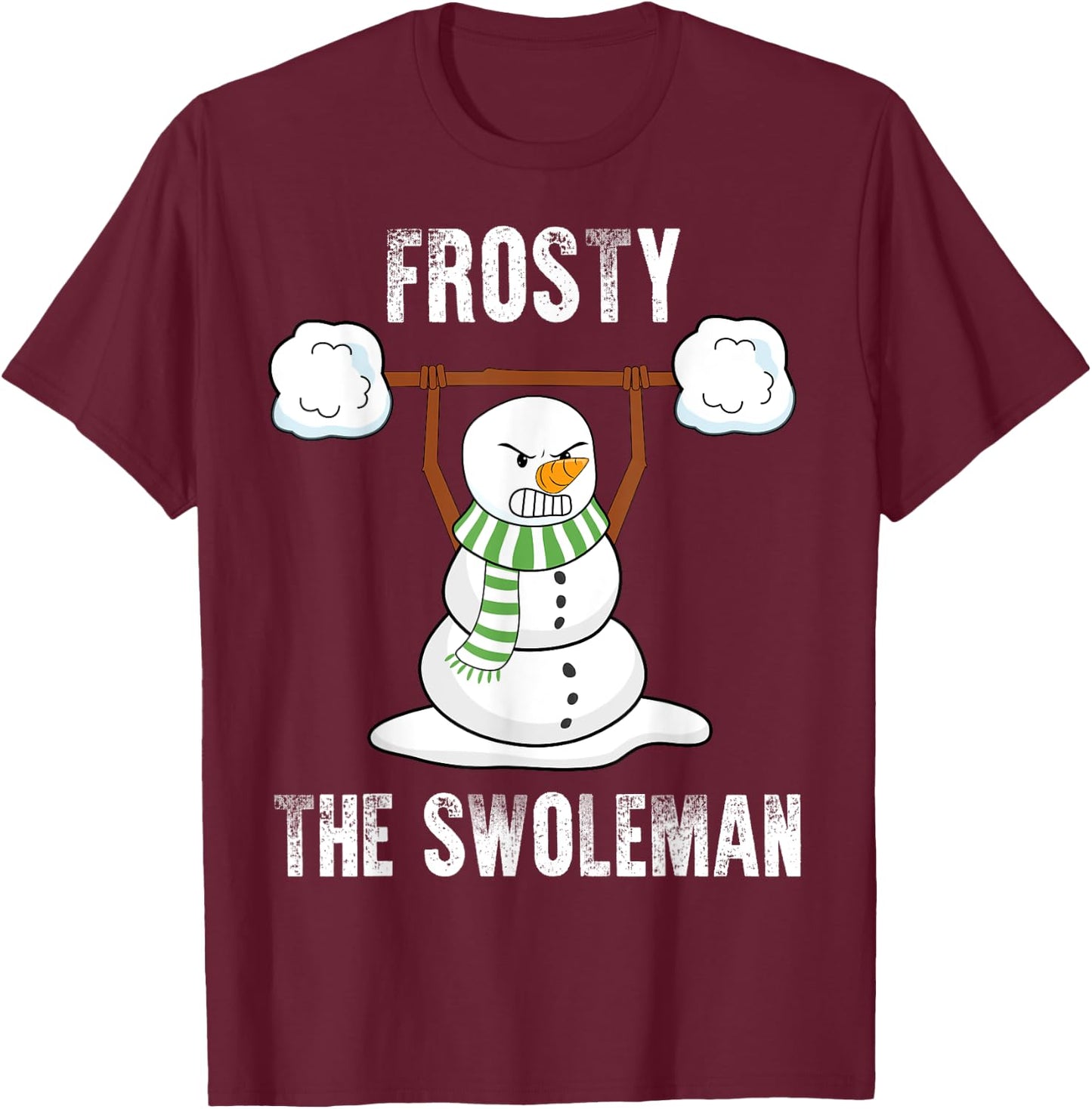 Frosty The Swoleman - Weightlifter Bodybuilding Christmas T-Shirt - T-Shirt | Maroon
