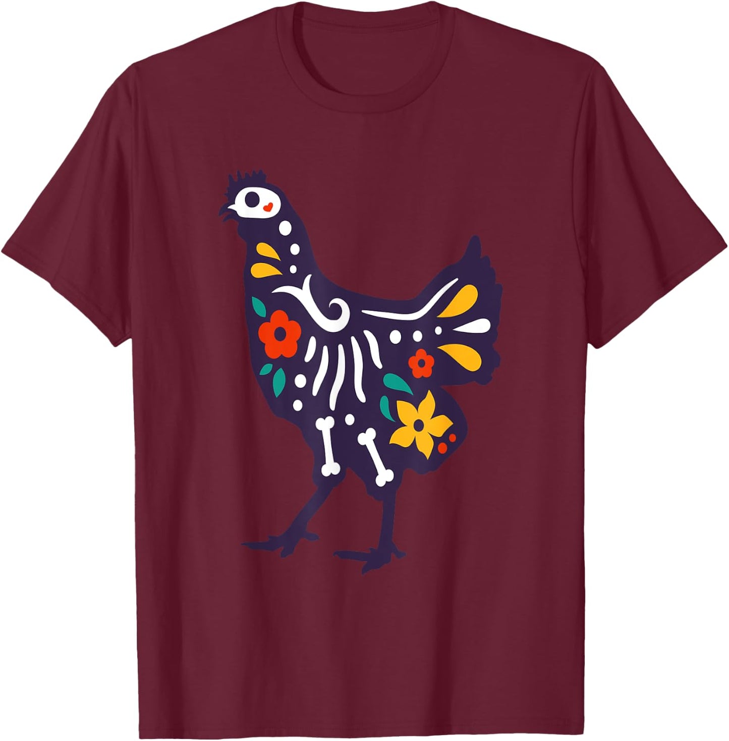 Cute Sugar Skull Day Dead Chicken Colorful Farm Lover T-Shirt - T-Shirt | Maroon