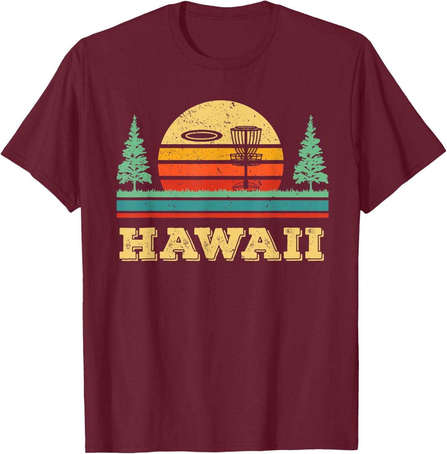 Retro Hawaii Disc Golf Vintage Disk Golfing Golfer Frisbees T-Shirt - T-Shirt | Maroon