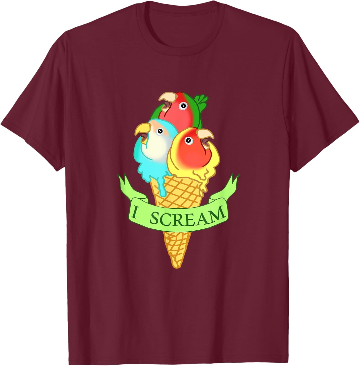 Cute Ice cream Lovebirds , Funny I Scream Parrots T-Shirt - T-Shirt | Maroon