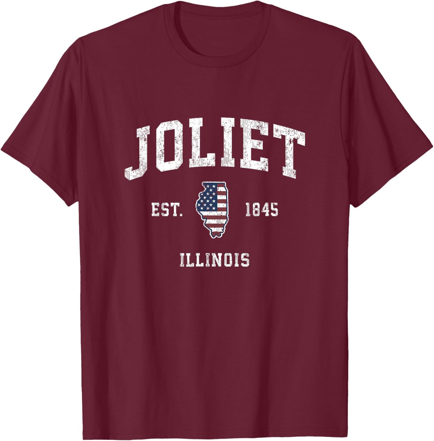 Joliet Illinois IL Vintage American Flag Sports Design T-Shirt - T-Shirt | Maroon