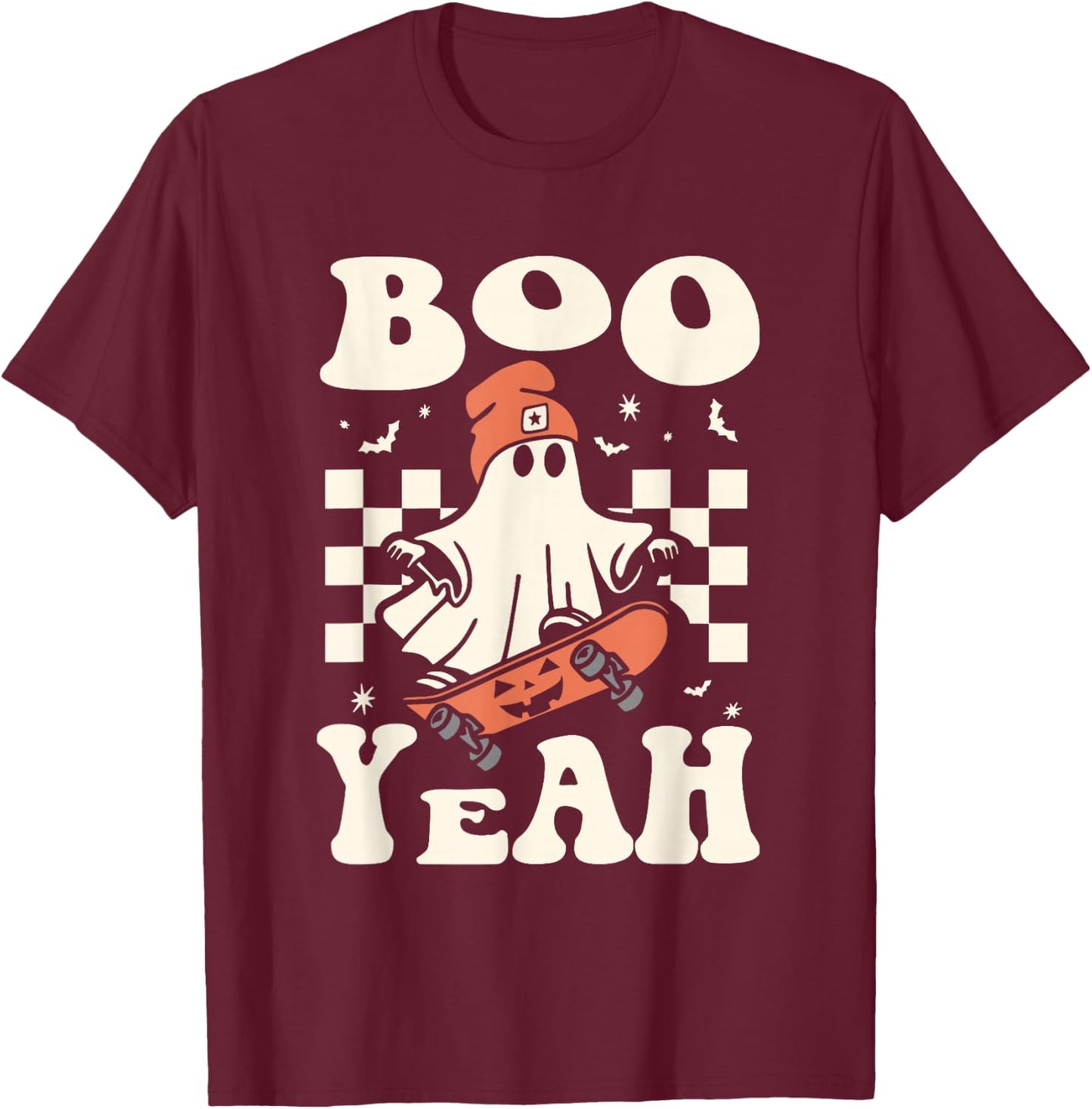Boo Yeah Halloween Ghost Boys Retro Skateboard Toddler Kids T-Shirt - T-Shirt | Maroon