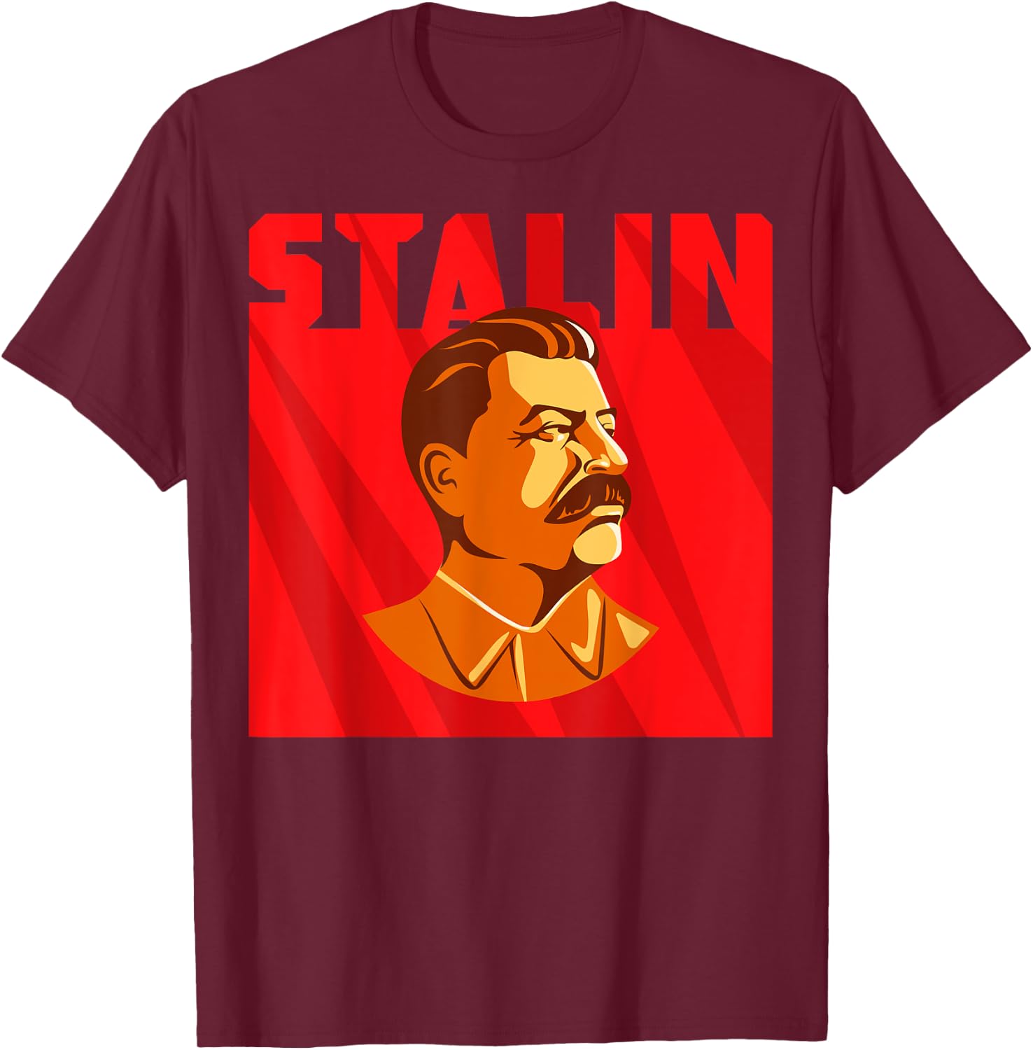 Stalin on red background SOVI8 Vintage Propaganda T-Shirt - T-Shirt | Maroon