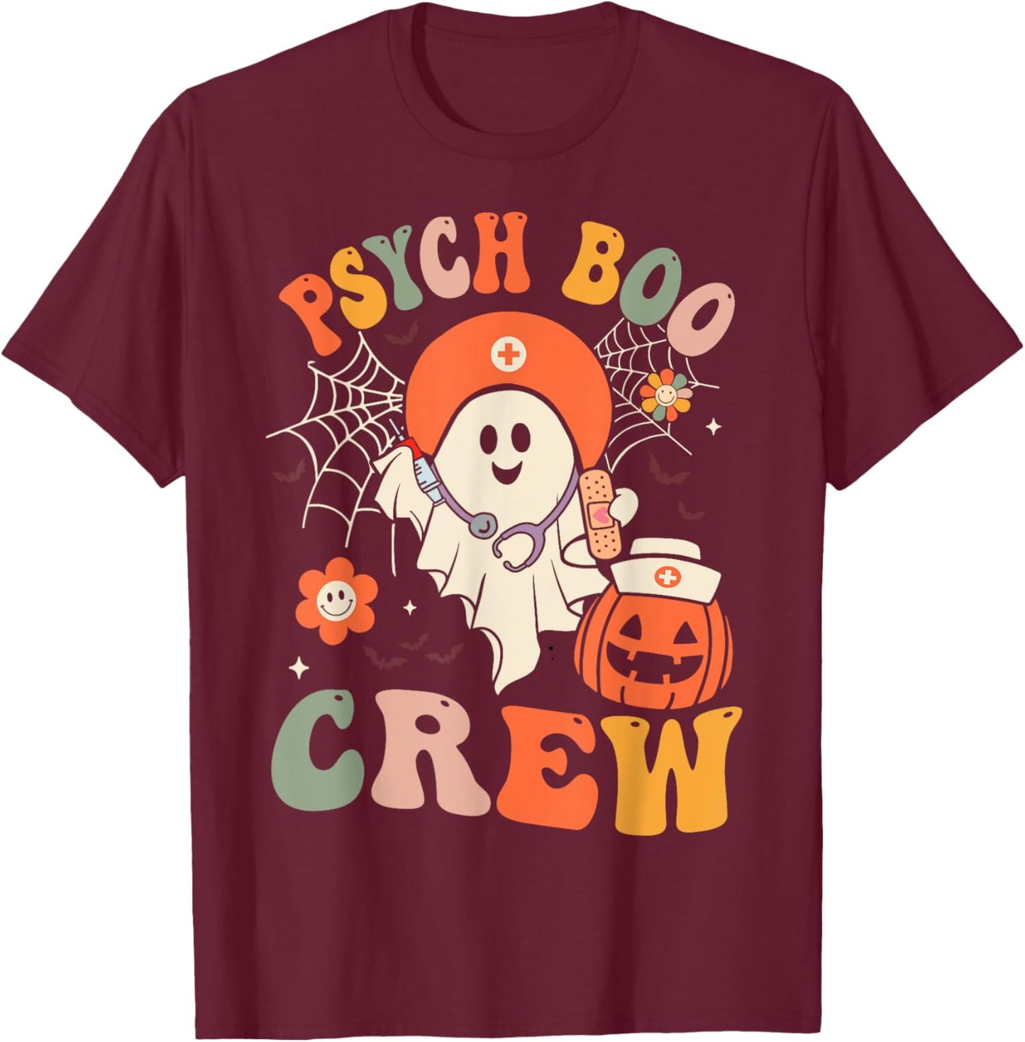 Psych Boo Crew Nurse Funny Halloween Easy Costume T-Shirt - T-Shirt | Maroon