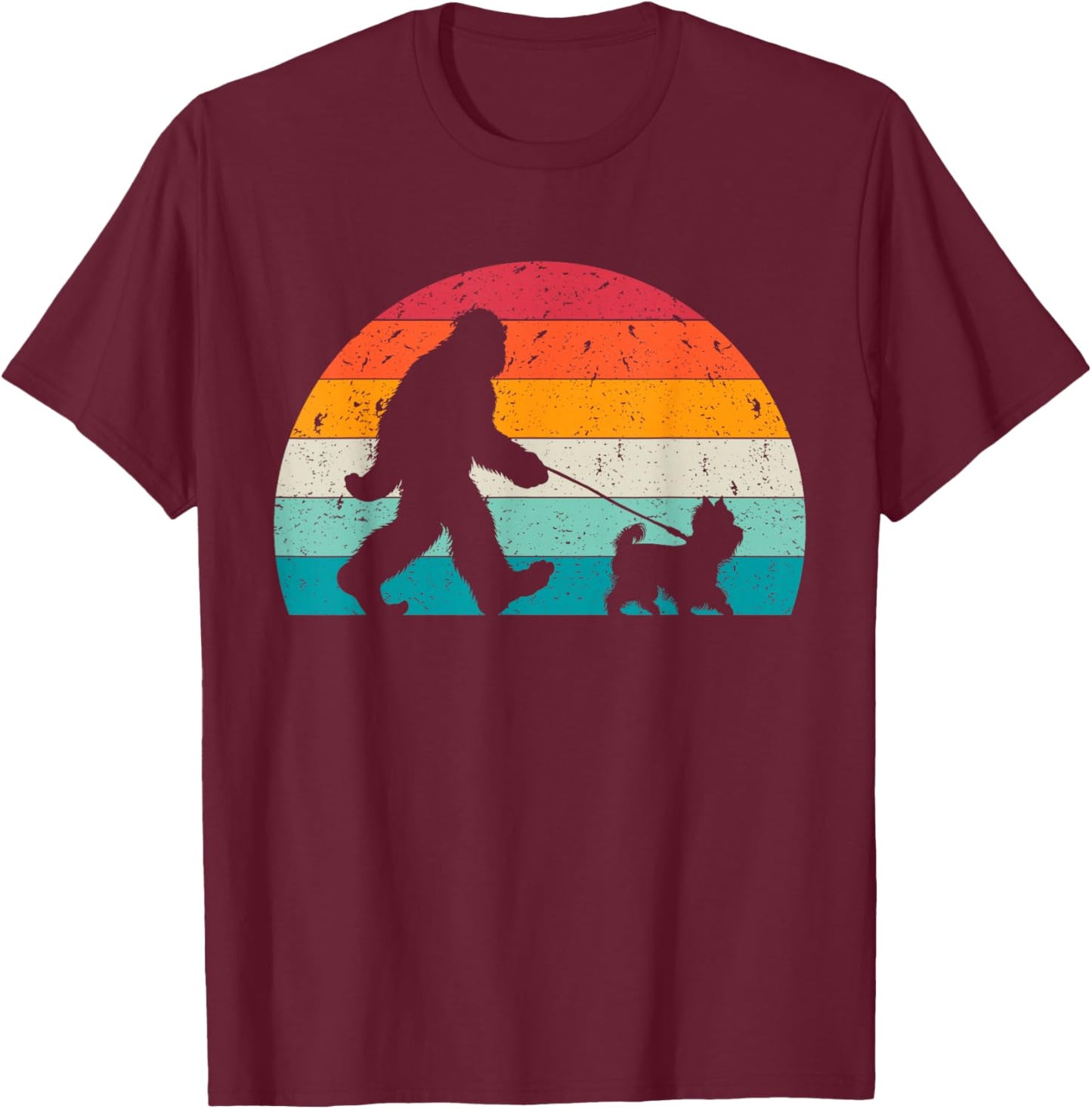 Bigfoot Walking a Dog Funny Yorkshire Terrier Lovers Dog Dad Women Girls Kids T-Shirt - T-Shirt | Maroon