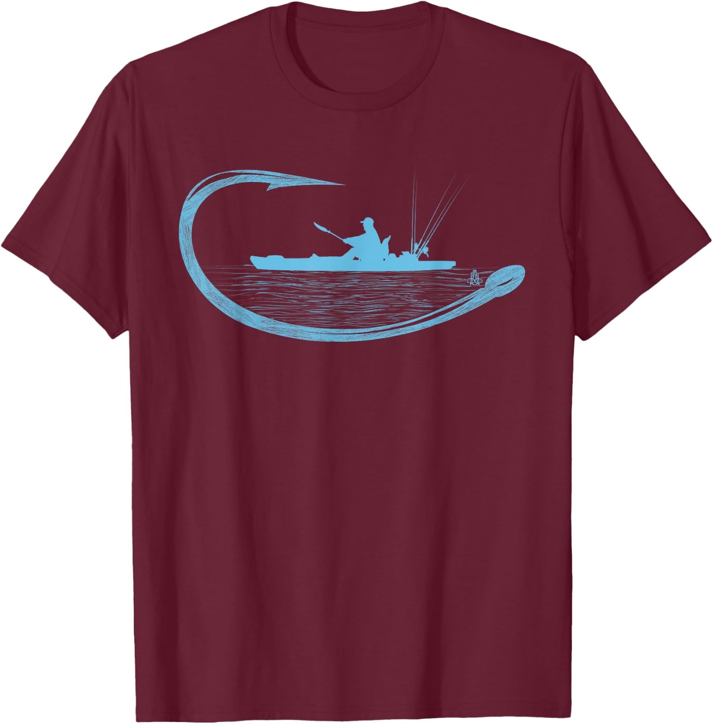 Kayak Fisherman Fishing Hook Graphic Kayaker Angling T-Shirt - T-Shirt | Maroon